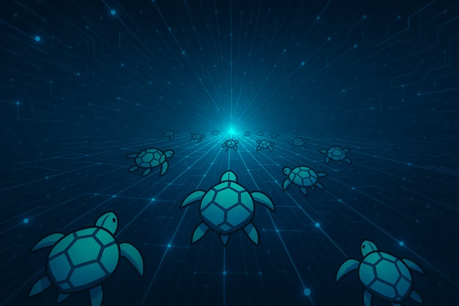 装飾背景: サイバーな海亀の群れ